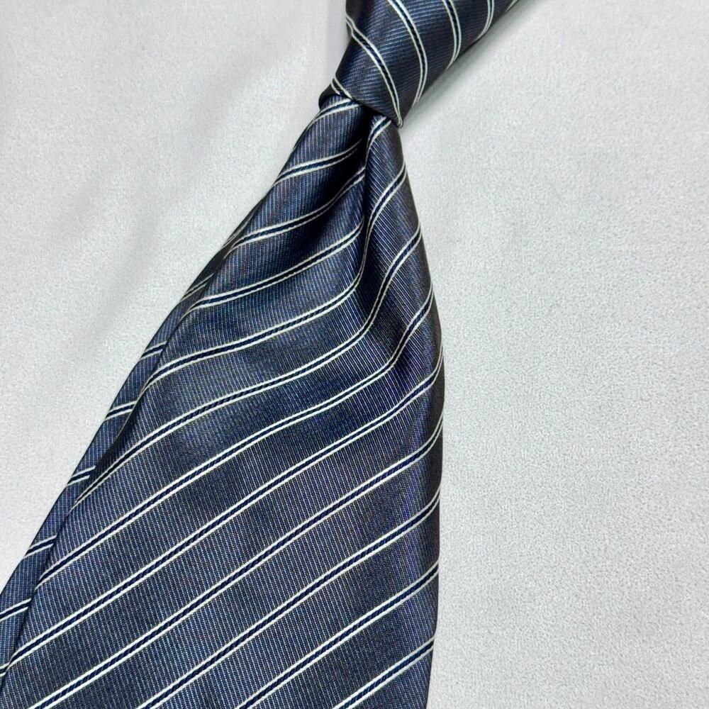 GIORGIO ARMANI Cravatte Italy Blue Gray Striped Necktie TIE 56"L x 3.75"W